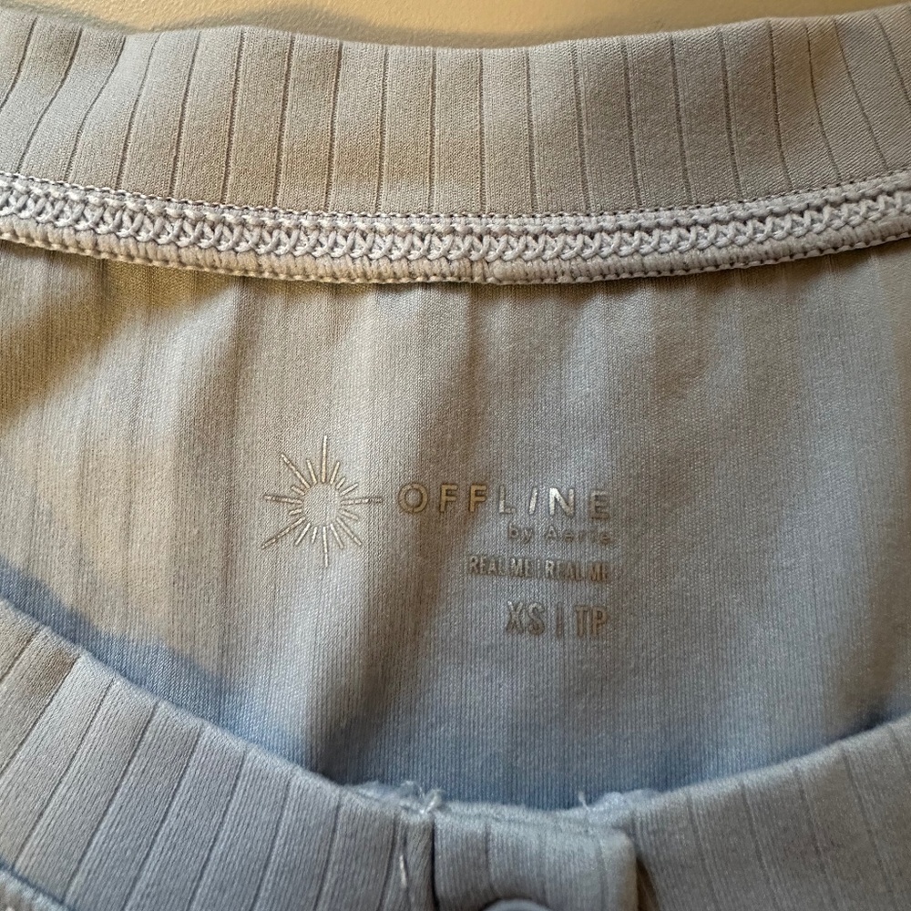 OFFLINE By Aerie Real Me Henley Crop Tee in Ribbed Baby Blue | Size XS - Picture 7 of 10